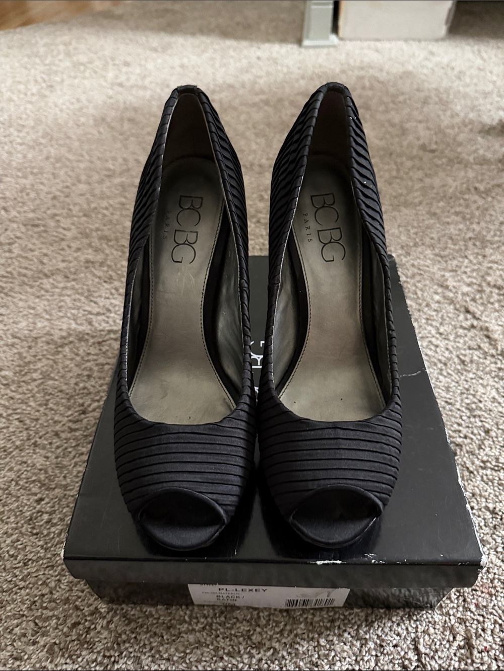 BCBG Black Ribbed Peep-Toe Pumps